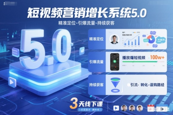短视频营销增长系统5.0，精准定位-引爆流量-持续获客，3天线下课（音频+图片）-Scorpio丨网创