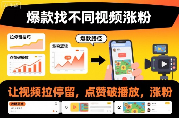 爆款找不同视频涨粉，让视频拉停留，实现点赞，破播放，涨粉-Scorpio丨网创