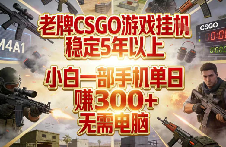 老牌CSGO游戏挂G，稳定5年以上，小白一部手机单日賺3张+，无需电脑【揭秘】-Scorpio丨网创