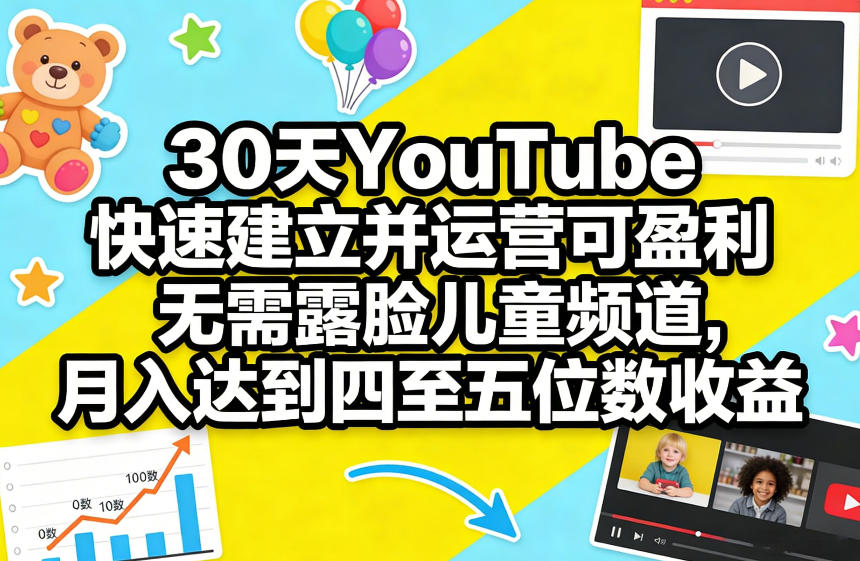 30天YouTube快速建立并运营可盈利无需露脸儿童频道，月入达到四至五位数收益-Scorpio丨网创