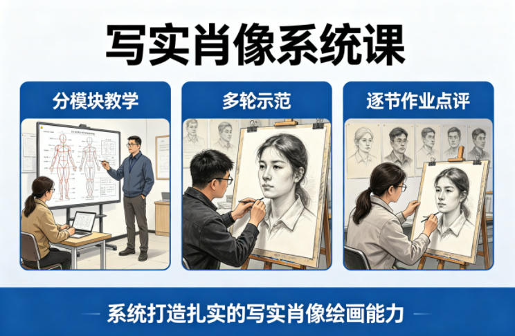 写实肖像系统课，全程分模块教学+多轮示范+逐节作业点评，系统打造扎实的写实肖像绘画能力-Scorpio丨网创