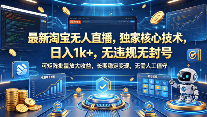 最新淘宝无人直播，独家核心技术，日入1k+，无违规无封号，可矩阵批量放大，长期稳定，无需人工值守【揭秘】-Scorpio丨网创