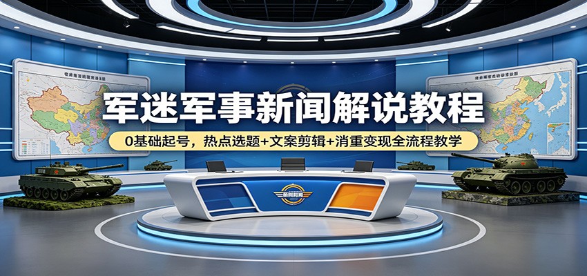 军迷军事新闻解说教程：0基础起号，热点选题+文案剪辑+消重变现全流程教学-Scorpio丨网创