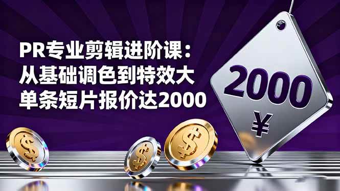(16381期)PR专业剪辑进阶课:从基础调色到特效大片的进阶技能,单条短片报价达2000-Scorpio丨网创