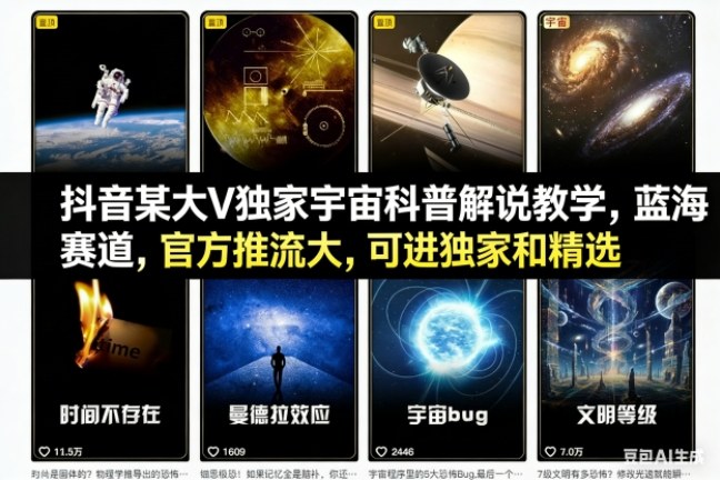 抖音某大V独家宇宙科普解说教学,蓝海赛道,官方推流大,可进独家和精选-Scorpio丨网创