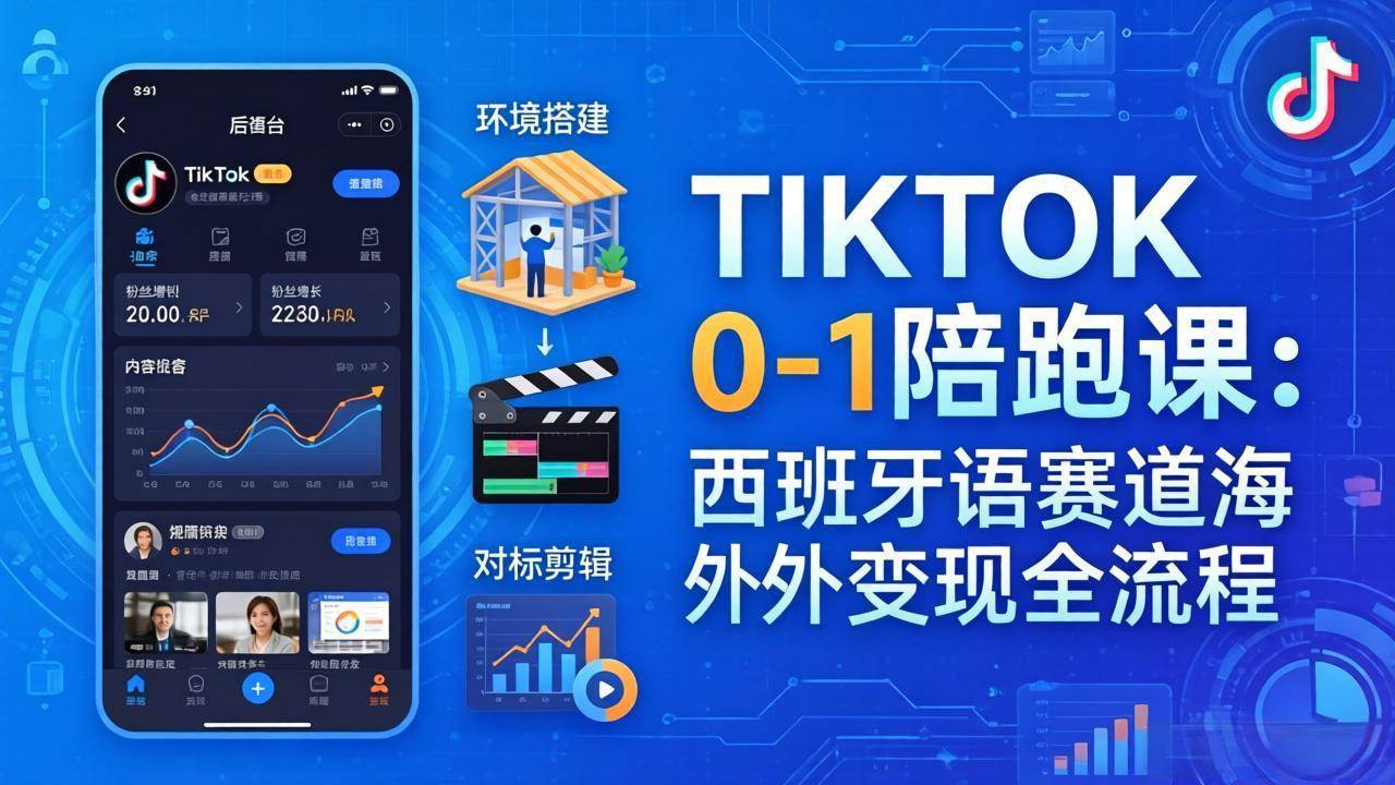 (17908期)TIKTOK 0-1 陪跑课:从环境搭建到刷对标剪辑,西班牙语赛道海外变现全流程-Scorpio丨网创