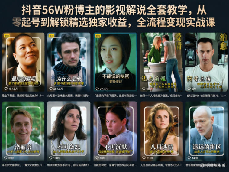 抖音56W粉博主的影视解说全套教学，从零起号到解锁精选独家收益，全流程变现实战课-Scorpio丨网创