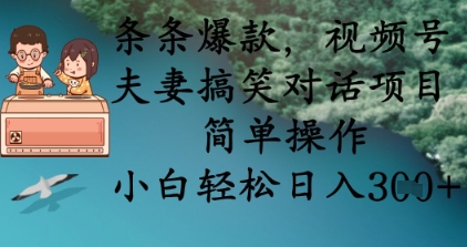 条条爆款，视频号夫妻搞笑对话项目，简单操作，小白轻松日入3张+-Scorpio丨网创