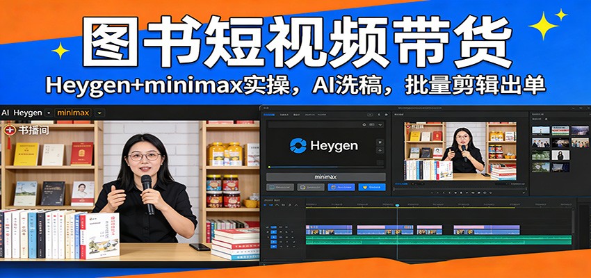 图书短视频带货：Heygen+minimax实操，AI洗稿 ，批量剪辑出单-Scorpio丨网创