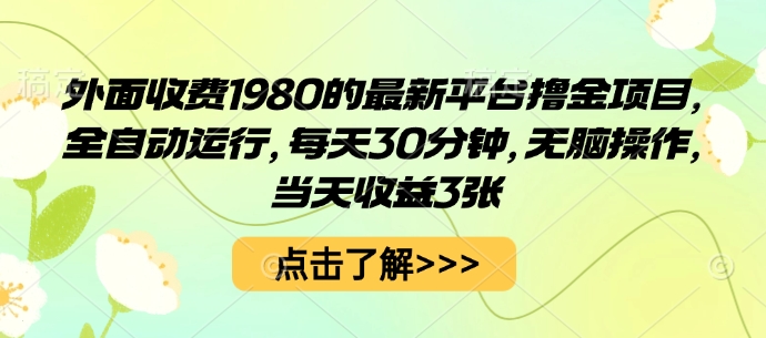 外面收费1980的最新平台撸金项目，全自动运行，每天30分钟，无脑操作，当天收益3张【揭秘】-Scorpio丨网创