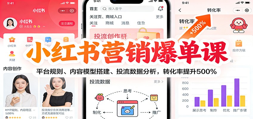 小红书营销爆单课：平台规则、内容模型搭建、投流数据分析，转化率提升500%-Scorpio丨网创