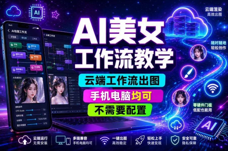 AI美女工作流教学，云端工作流出图，手机电脑均可，不需要配置，快速起号涨粉-Scorpio丨网创