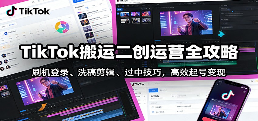 TikTok搬运二创运营全攻略:刷机登录、洗稿剪辑 、过中技巧,高效起号变现-Scorpio丨网创