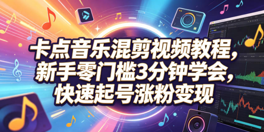 卡点音乐混剪视频教程,新手零门槛3分钟学会,快速起号涨粉变现-Scorpio丨网创