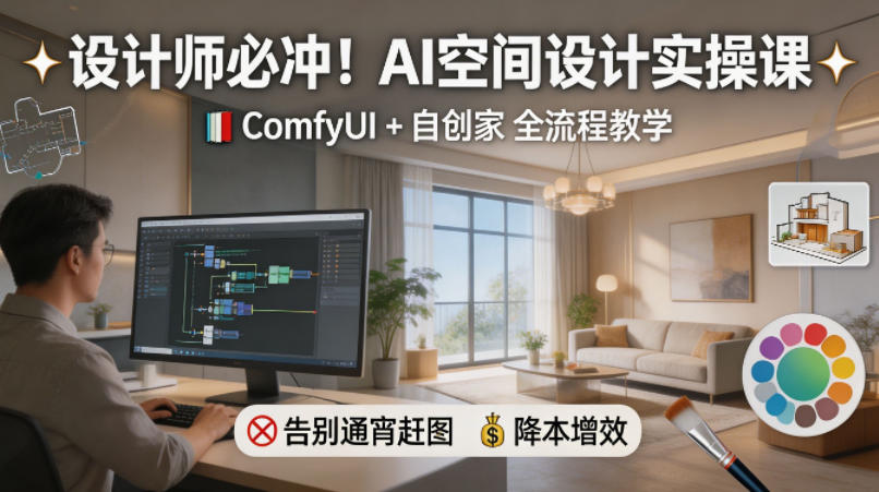设计师必冲！AI空间设计实操课，ComfyUI+自创家全教学，告别通宵赶图，降本增效-Scorpio丨网创