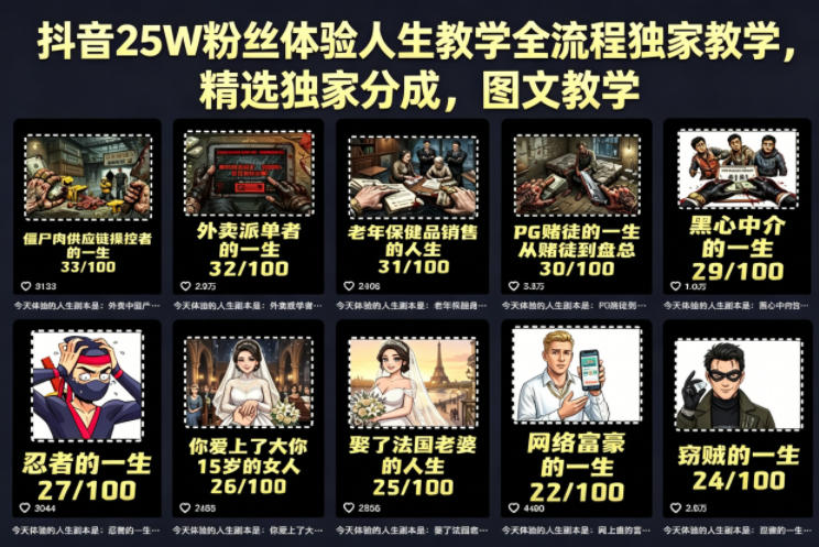 抖音25W粉丝体验人生教学全流程独家教学，精选独家分成，图文教学-Scorpio丨网创