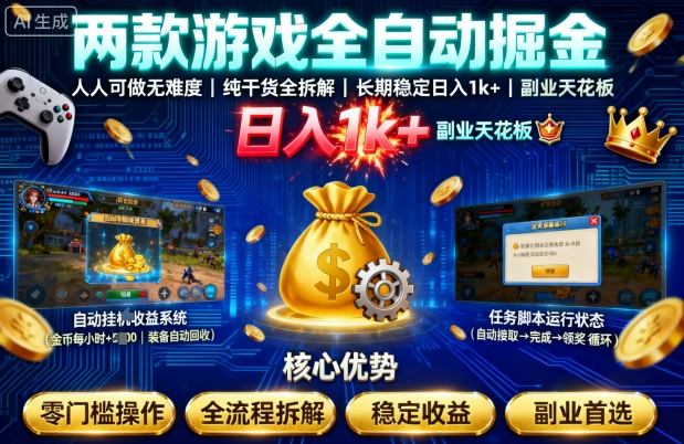两款游戏全自动掘金,人人可做无难度,纯干货全拆解,长期稳定,日入1k+,副业天花板【揭秘】-Scorpio丨网创