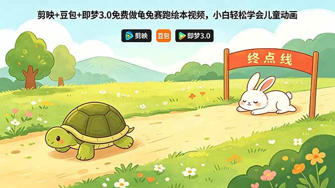 （18432期）剪映+豆包+即梦3.0免费做龟兔赛跑绘本视频，小白轻松学会儿童动画-Scorpio丨网创