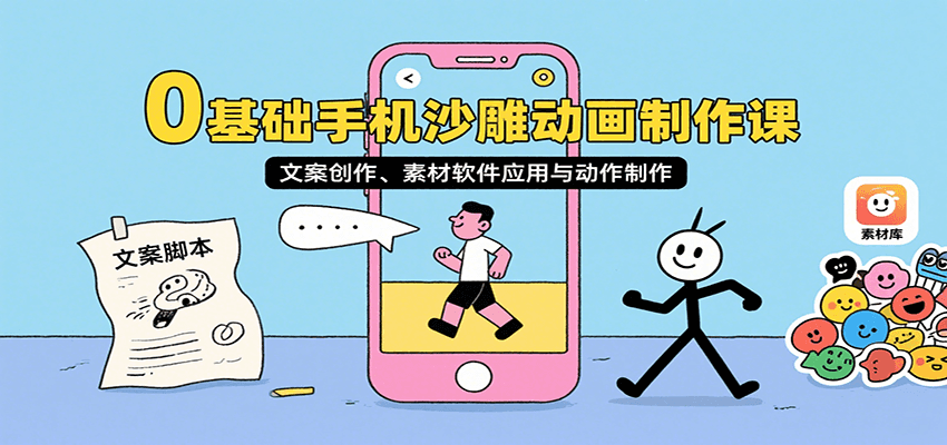 0基础手机沙雕动画制作课，文案创作、素材软件应用与动作制作-Scorpio丨网创