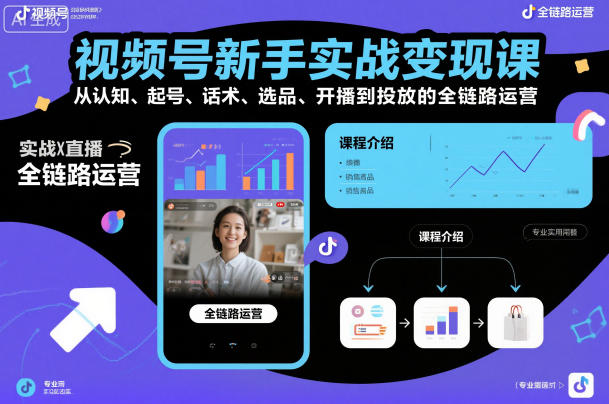 视频号新手实战变现课,从认知、起号、话术、选品、开播到投放的全链路运营-Scorpio丨网创