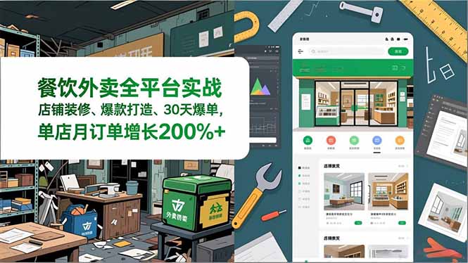餐饮外卖全平台实战，店铺装修、爆款打造、30天爆单，手把手教学，单店月订单增长200%+-Scorpio丨网创