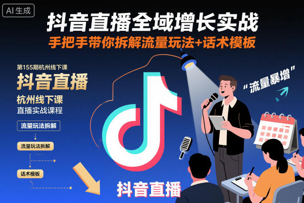 抖音直播全域增长实战第155期杭州线下课，手把手带你拆解流量玩法+话术模板-Scorpio丨网创