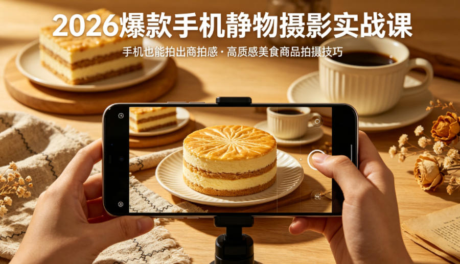 2026爆款手机静物摄影实战课,手机也能拍出商拍感,学会拍出高质感美食商品-Scorpio丨网创