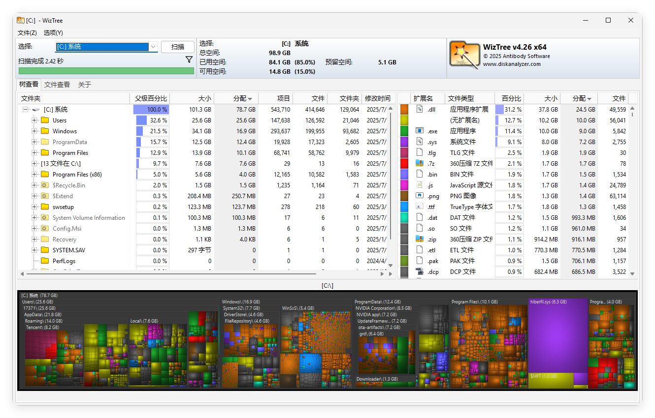 WizTree磁盘分析工具v4.26便携版-Scorpio丨网创