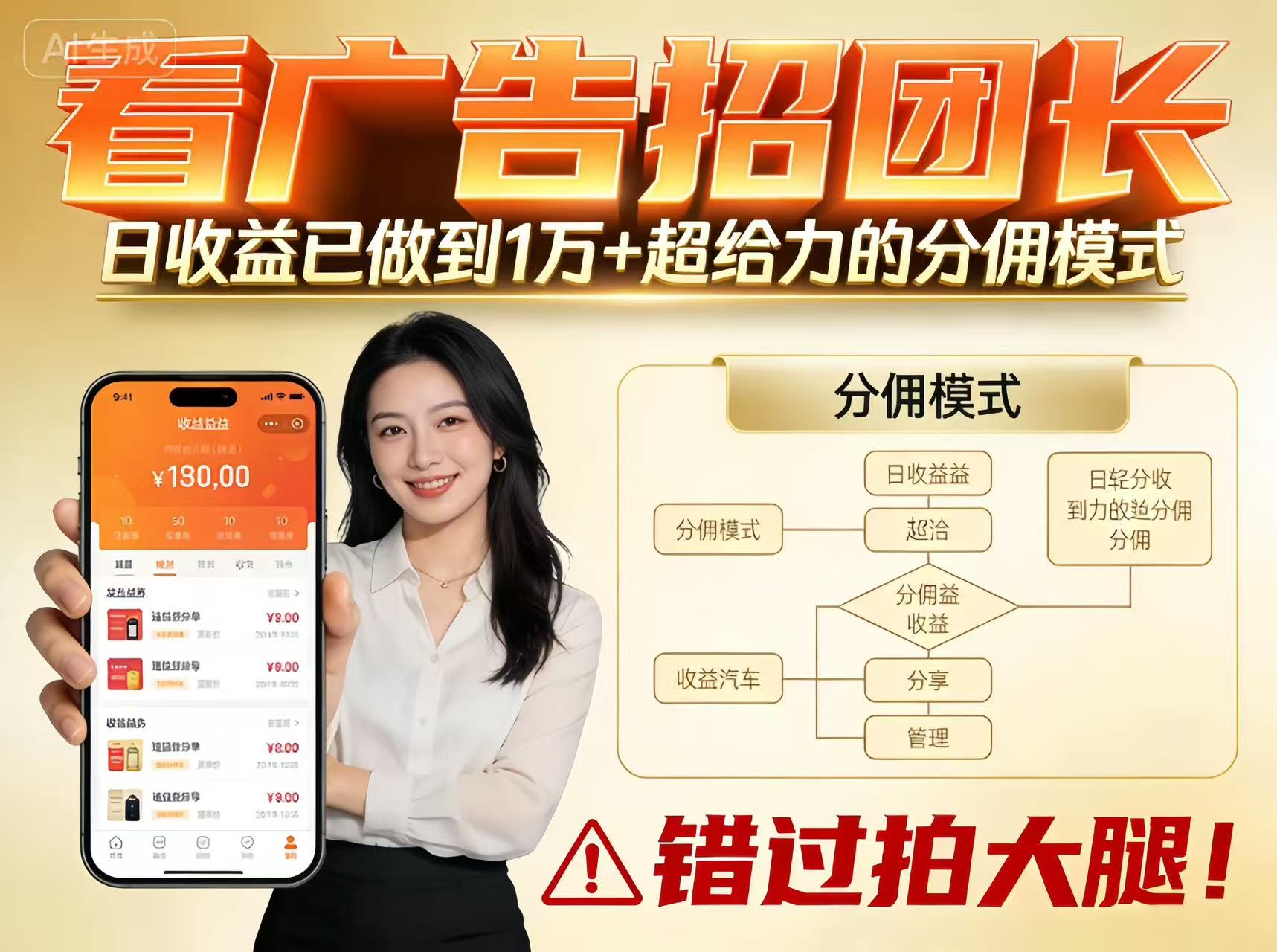 看广告招团长,团队收益已做到日入1万,分佣模式超给力,错过拍大腿-Scorpio丨网创