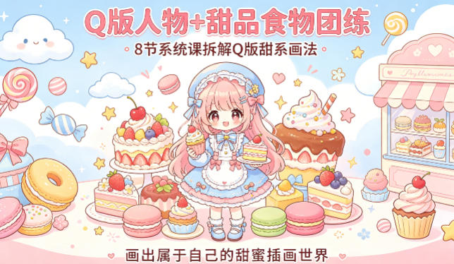 Q版人物+甜品食物团练，8节系统课拆解Q版甜系画法，画出属于自己的甜蜜插画世界-Scorpio丨网创