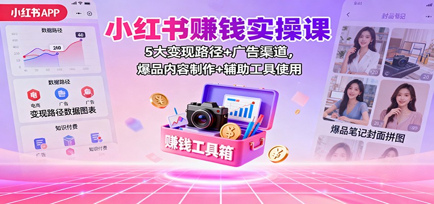 小红书赚钱实操课:5大变现路径+广告渠道,爆品内容制作+辅助工具使用-Scorpio丨网创