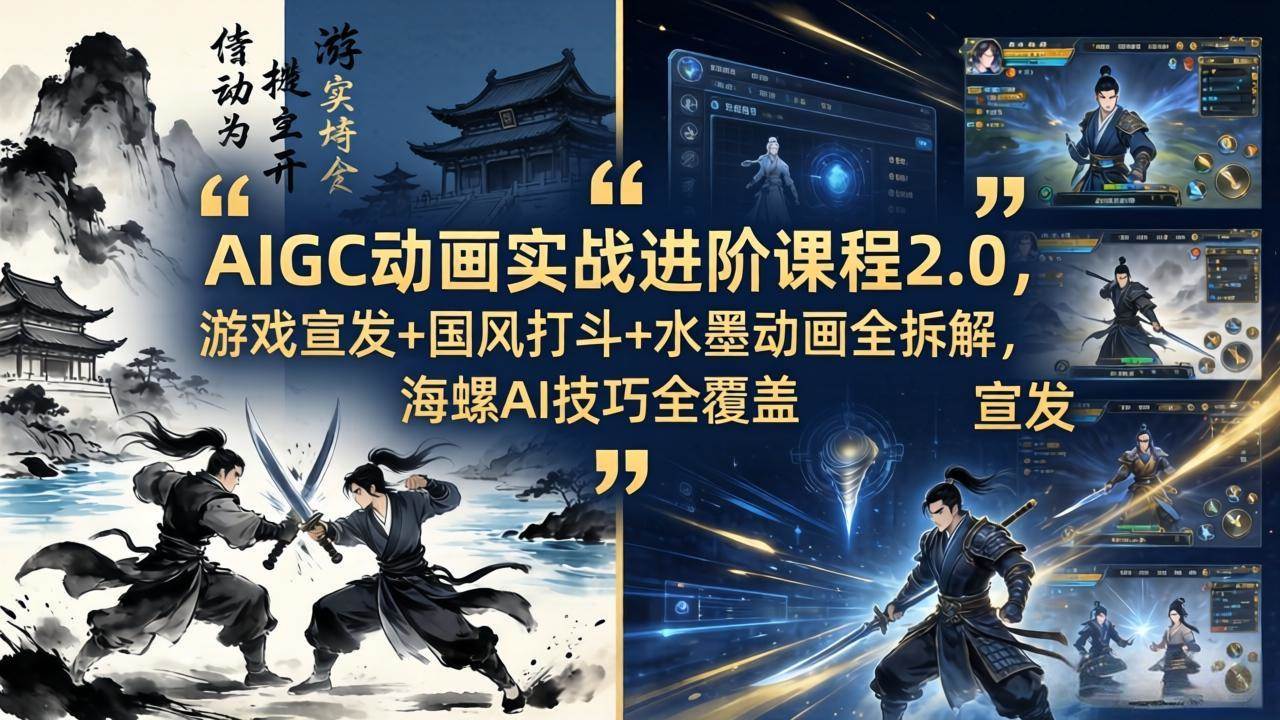 （18235期）AIGC动画实战进阶课程2.0，游戏宣发+国风打斗+水墨动画全拆解，海螺AI技巧全覆盖-Scorpio丨网创