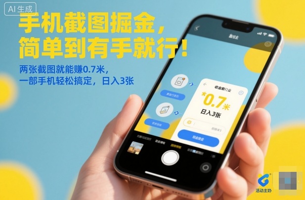 手机截图掘金，简单到有手就行！两张截图就能賺0.7米，一部手机轻松搞定，日入3张【揭秘】-Scorpio丨网创