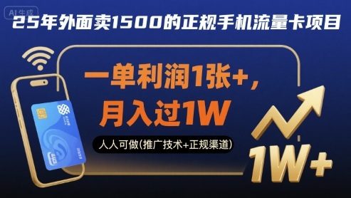 25年外面卖1500的正规手机流量卡项目,一单利润1张+,月入过1W,人人可做(推广技术+正规渠道)【揭秘】-Scorpio丨网创