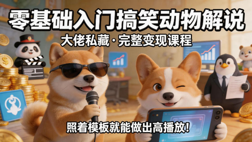 零基础入门搞笑动物解说，大佬私藏完整变现课程，照着模板就能做出高播放-Scorpio丨网创