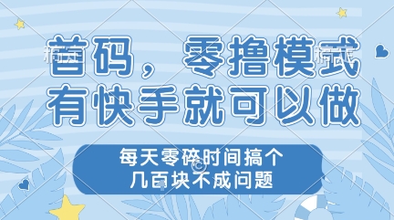 首码，零撸模式，有快手就可以做，每天零碎时间搞个几张不成问题【揭秘】-Scorpio丨网创