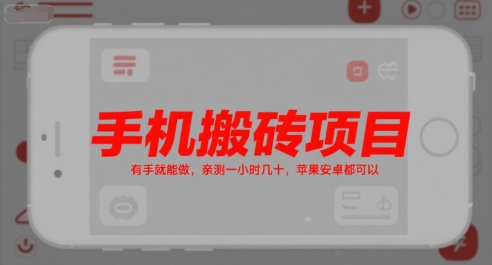 手机搬砖项目，有手就能做，亲测一小时几十，苹果安卓都可以-Scorpio丨网创