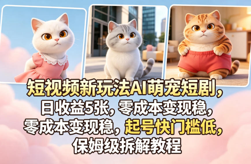 短视频新玩法AI萌宠短剧，日收益5张，零成本变现稳，起号快门槛低，保姆级拆解教程-Scorpio丨网创