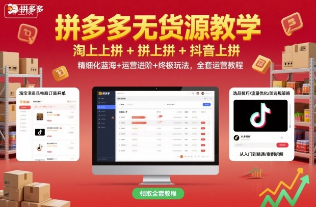 拼多多无货源教学,淘上拼+拼上拼+抖上拼,精细化蓝海+运营进阶+终极玩法,全套运营教程-Scorpio丨网创