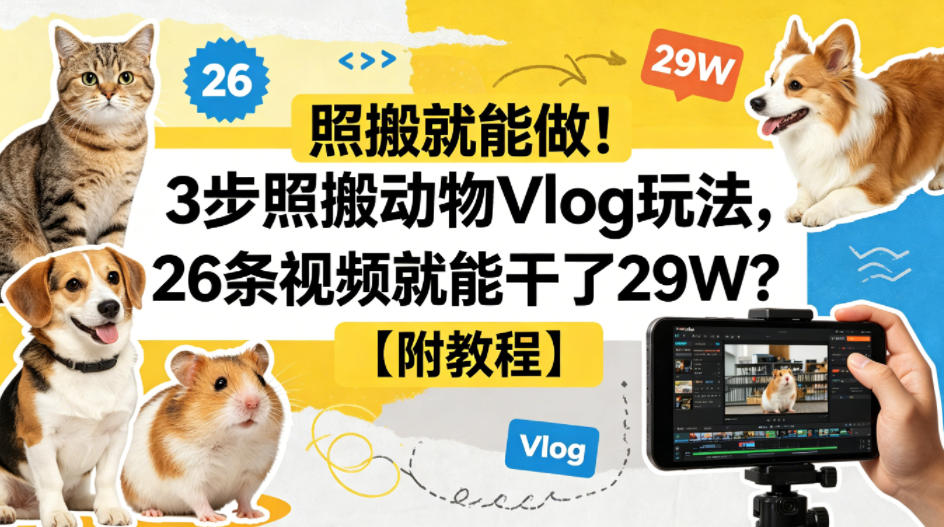 照搬就能做！3步照搬动物Vlog玩法，26条视频就能干了29W？【附教程】【赠coze一键生成工作流】-Scorpio丨网创