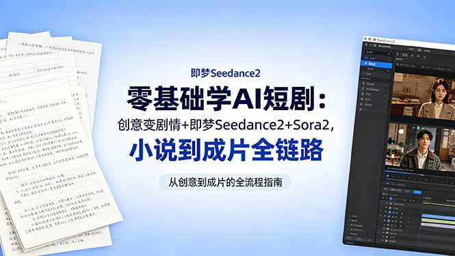 (18537期)零基础学AI短剧:创意变剧情+即梦Seedance2+Sora2,小说到成片全链路-Scorpio丨网创