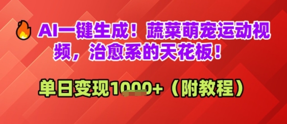 AI一键生成！蔬菜萌宠运动视频，治愈系的天花板！单日变现多张-Scorpio丨网创