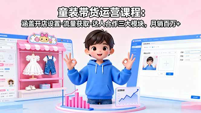 (16081期)童装带货运营课程:涵盖开店设置-流量获取-达人合作三大模块,月销百万+-Scorpio丨网创