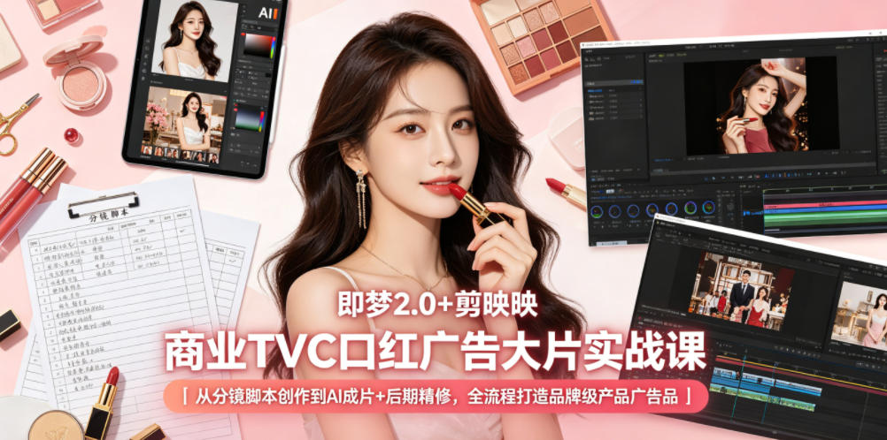 即梦2.0+剪映商业TVC口红广告大片实战课｜从分镜脚本创作到AI成片+后期精修，全流程打造品牌级产品广告-Scorpio丨网创