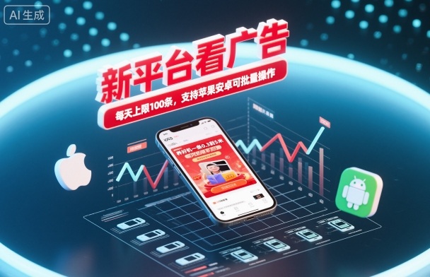 新平台看广告,养好机一条0.3到5米,每天上限100条,支持苹果安卓可批量操作-Scorpio丨网创