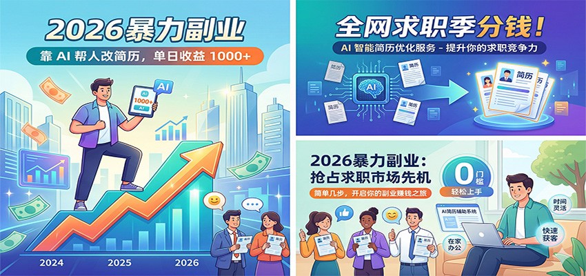 2026暴力副业：靠AI帮人改简历，单日收益1000+，全网求职季分钱-Scorpio丨网创