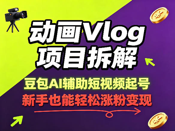 动画Vlog项目拆解，豆包AI辅助短视频起号，新手也能轻松涨粉，43条作品涨粉8.3W-Scorpio丨网创