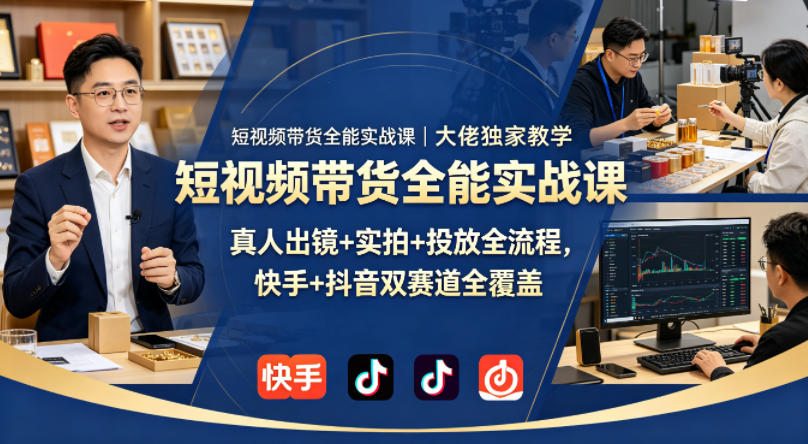 短视频带货全能实战课｜大佬独家教学，真人出镜+实拍+投放全流程，快手+抖音双赛道全覆盖-Scorpio丨网创