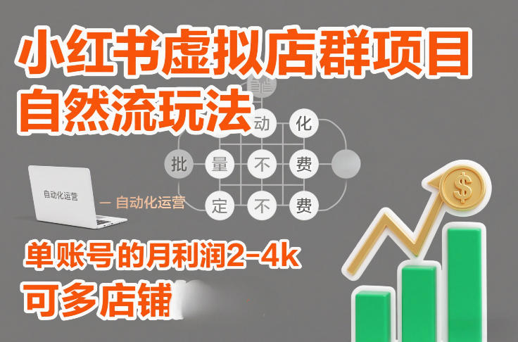 小红书虚拟店群项目，自然流玩法，批量自动化，稳定不费号，单账号的月利润2-4k，可多店矩阵-Scorpio丨网创