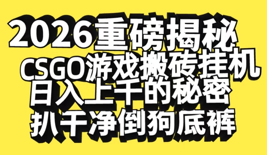 2026开年重磅解密，CSGO游戏搬砖挂机日入上千的秘密，把倒狗的底裤扒干-Scorpio丨网创